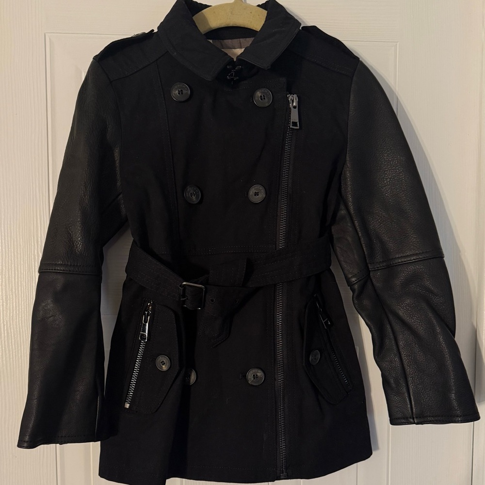 Burberry Designer Kids Trench – Rare Leather Sleeve Style
